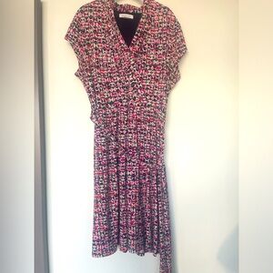 Liz Claiborne cap sleeve faux wrap dress in pink and black geometric print XL